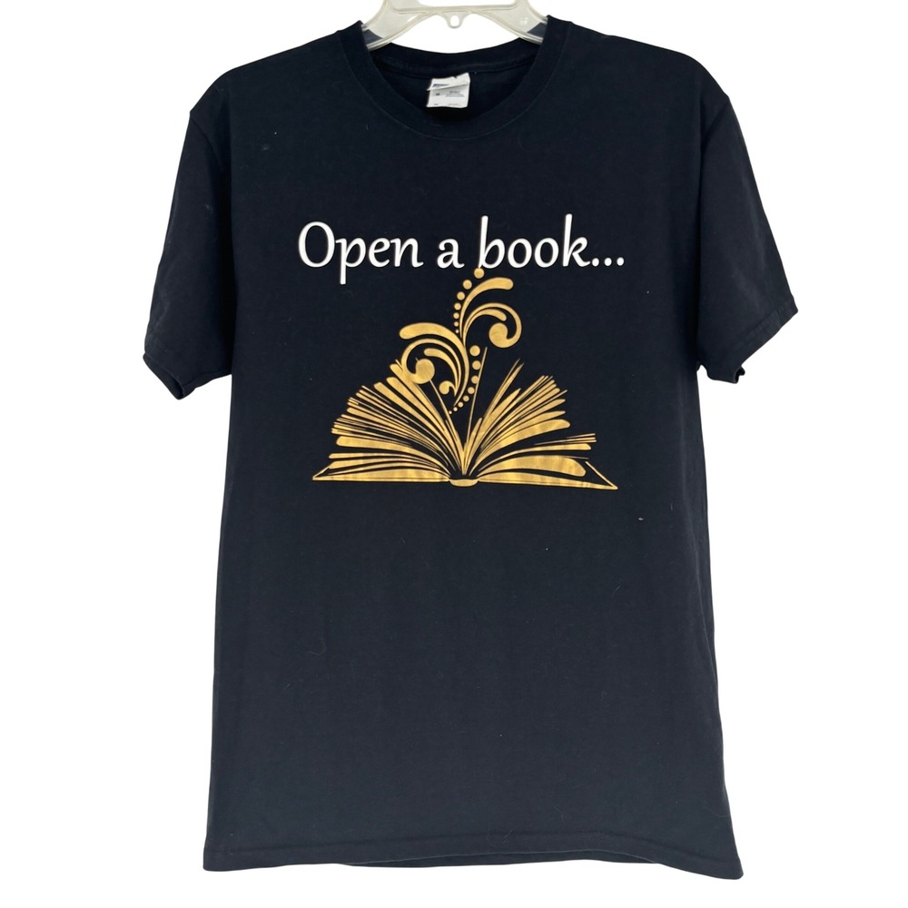 Jerzees Graphic T Shirt Open A Book Find A Treasure Black Size Medium Reading